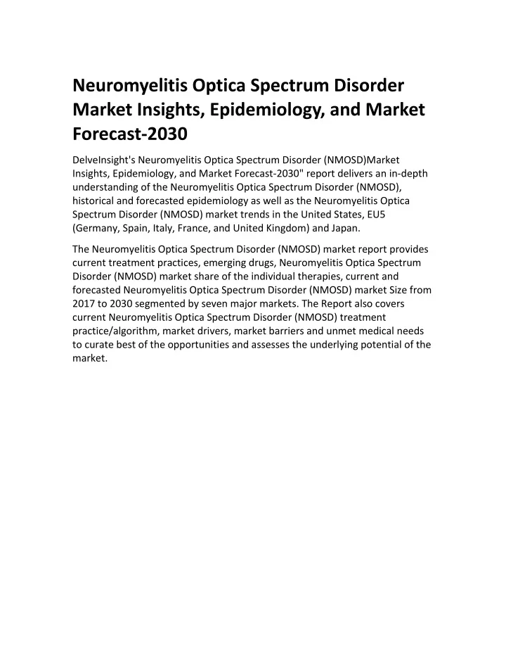 neuromyelitis optica spectrum disorder market