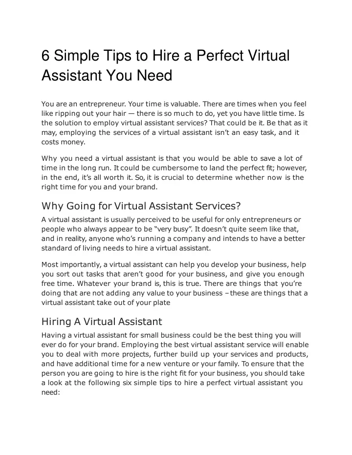 6 simple tips to hire a perfect virtual assistant you need