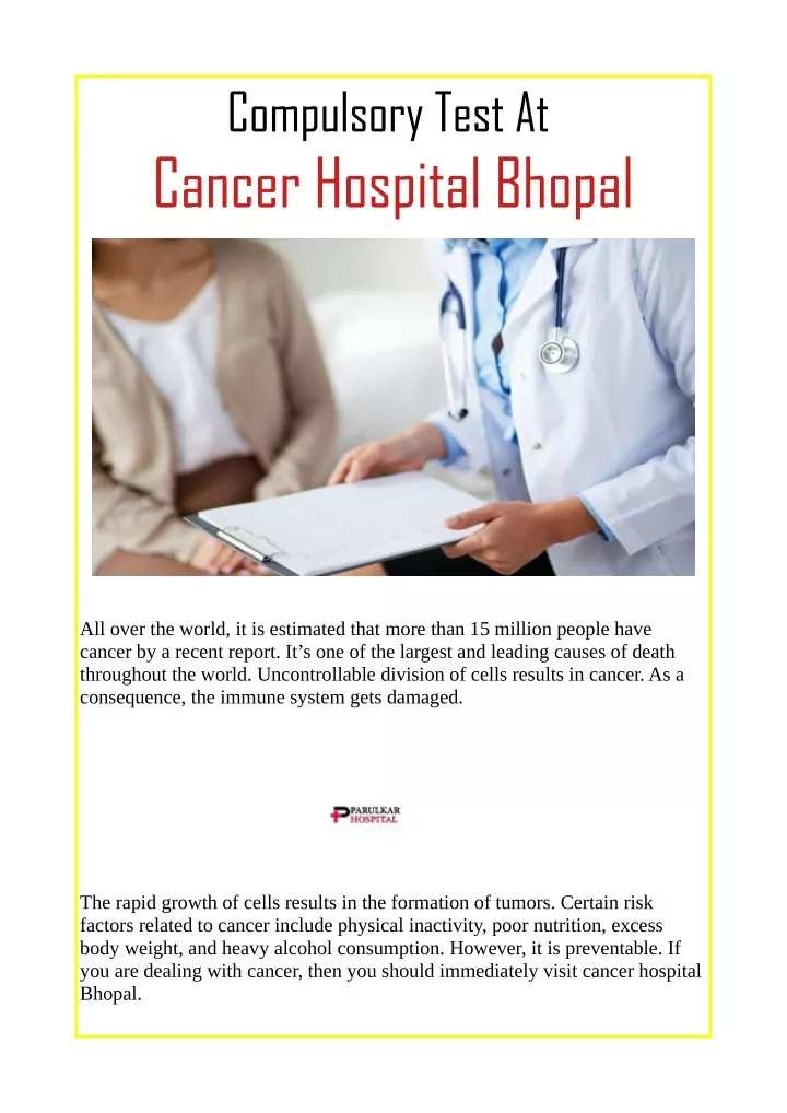 compulsory test at cancer hospital bhopal