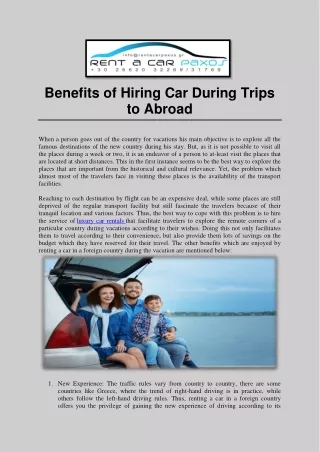 Benefits of Hiring Car During Trips to Abroad