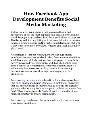How Facebook App Development Benefits Social Media Marketing