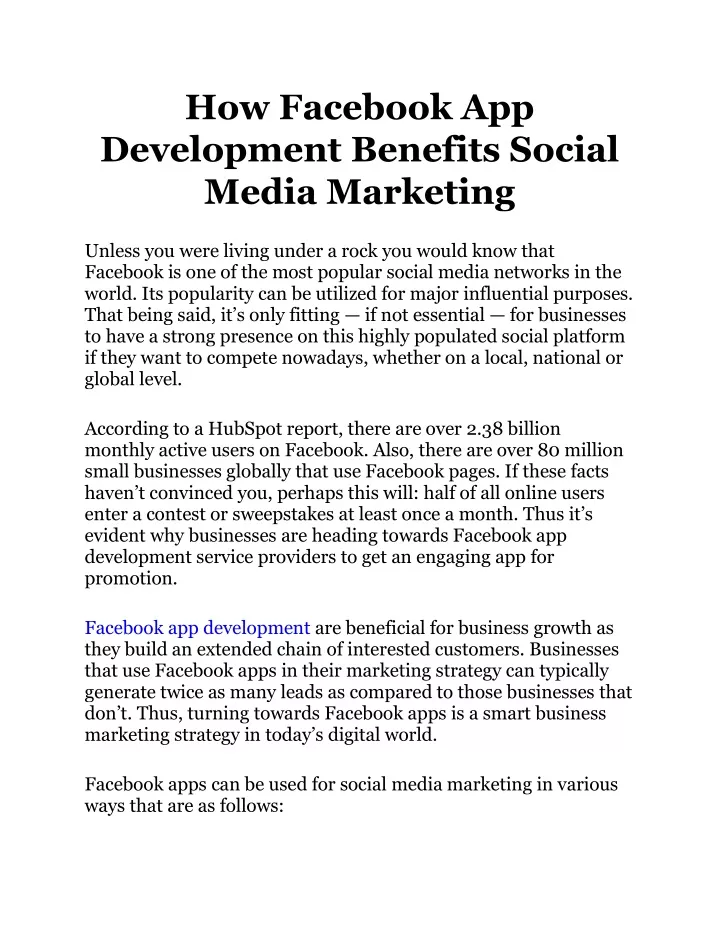 how facebook app development benefits social