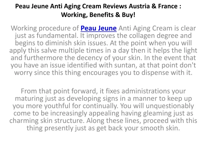 peau jeune anti aging cream reviews austria france working benefits buy