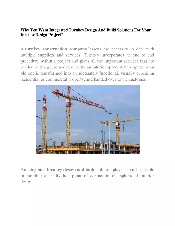 why you want integrated turnkey design and build