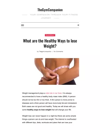 What are the Healthy Ways to lose Weight?