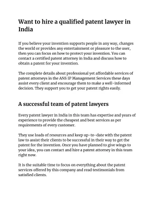 Want to hire a qualified patent lawyer in India