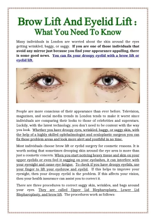 Brow Lift And Eyelid Lift : What You Need To Know