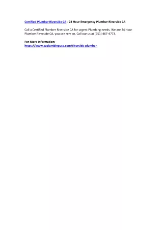 certified plumber riverside ca 24 hour emergency