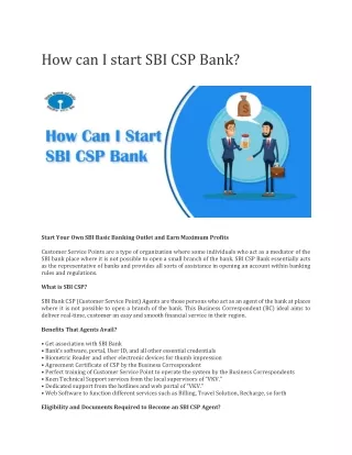 Start Your Own SBI Basic Banking Outlet