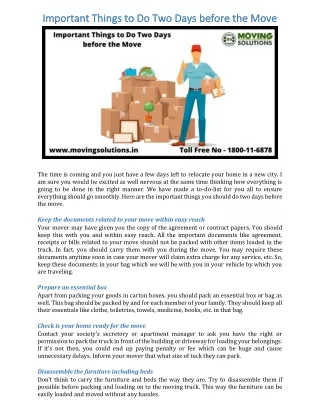 important things to do two days before the move