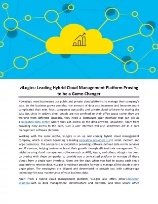 viLogics: Leading Hybrid Cloud Management Platform Proving to be a Game-Changer