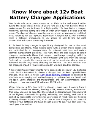 Know More about 12v Boat Battery Charger Applications