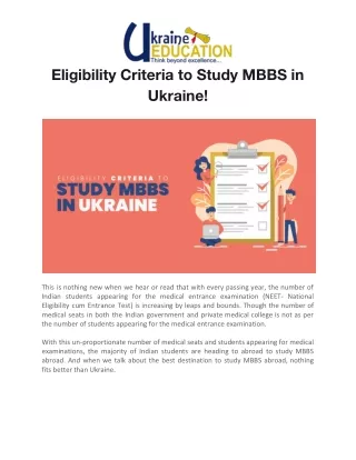 Eligibility Criteria to Study MBBS in Ukraine