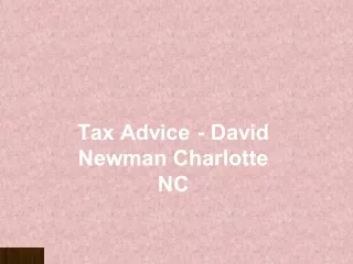 Tax Advice - David Newman Charlotte NC