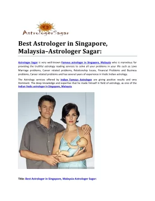 Best Astrologer in Singapore, Malaysia–Astrologer Sagar: