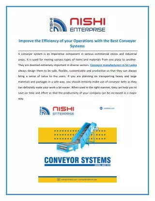 Conveyor Belt Suppliers in Sri Lanka - Nishi Enterprise