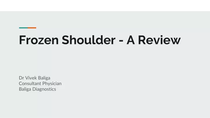 frozen shoulder a review