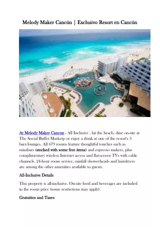 Melody Maker Cancun Vacation Luxury Packages