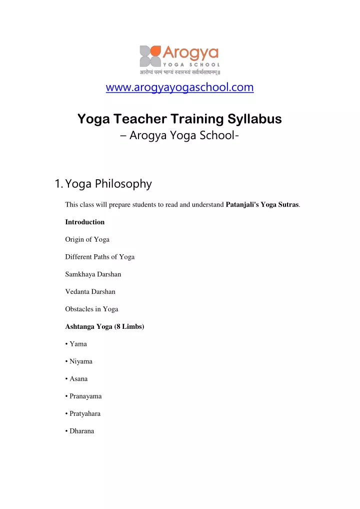 www arogyayogaschool com yoga teacher training