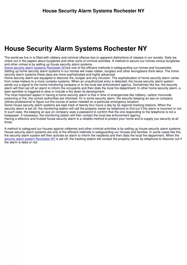 house security alarm systems rochester ny