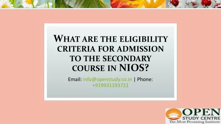 what are the eligibility criteria for admission to the secondary course in nios