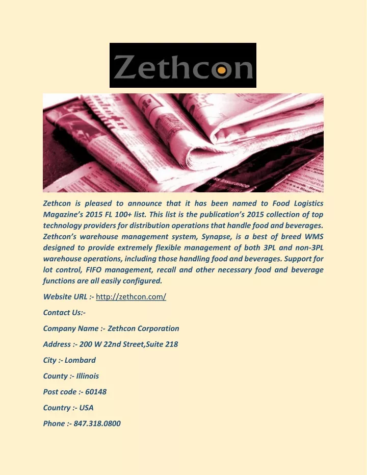 zethcon is pleased to announce that it has been