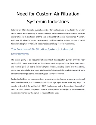 Need for Custom Air Filtration System in Industries