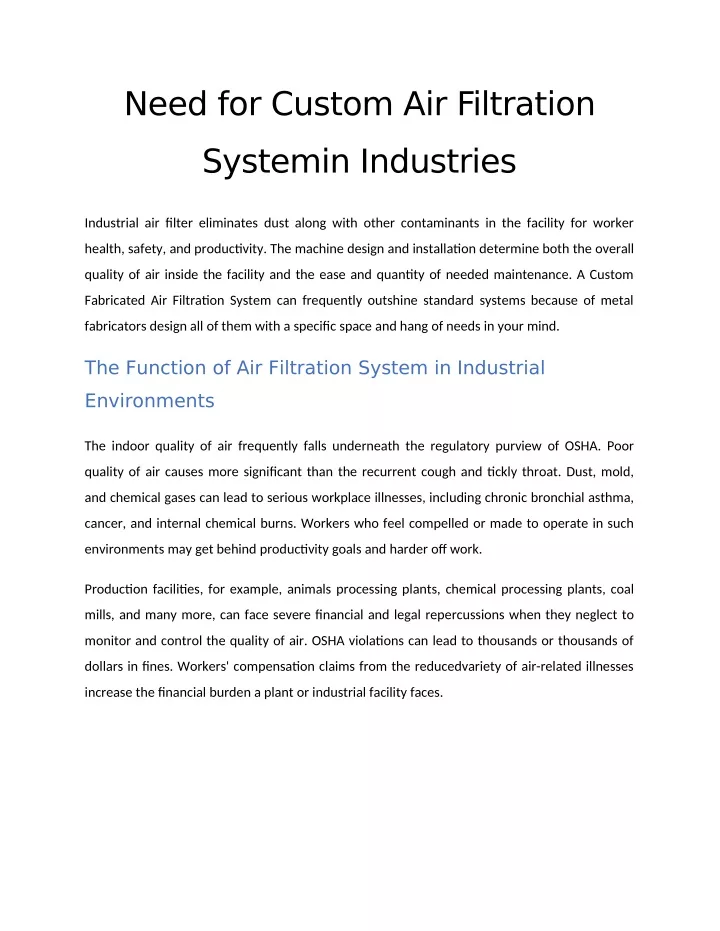 need for custom air filtration