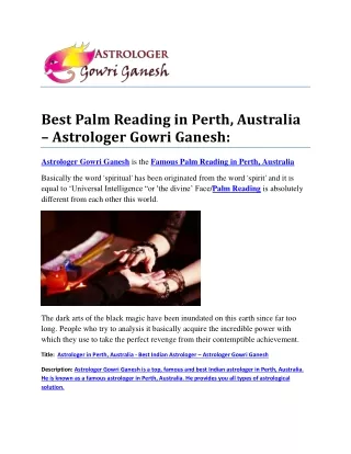 Best Palm Reading in Perth, Australia – Astrologer Gowri Ganesh: