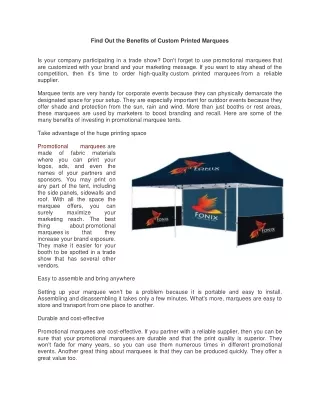 find out the benefits of custom printed marquees