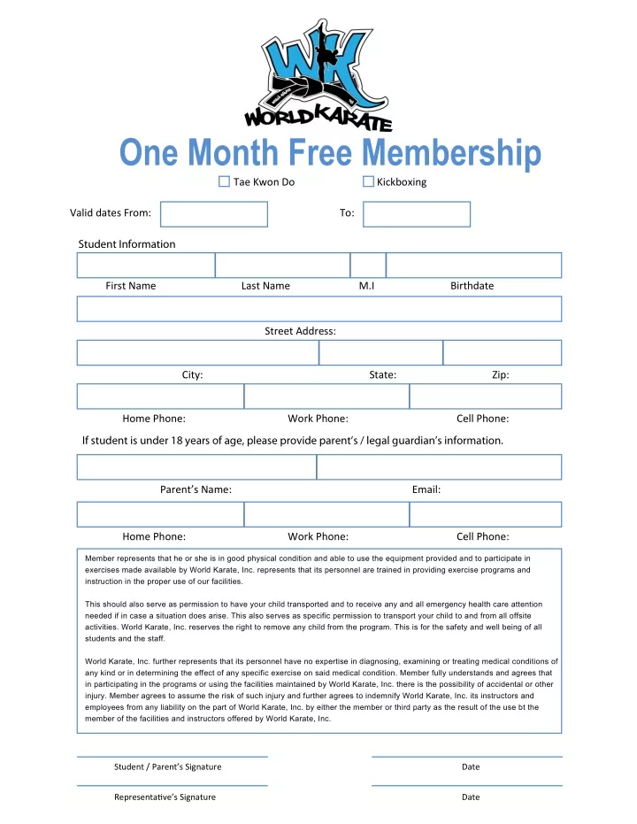 one month free membership tae kwon do
