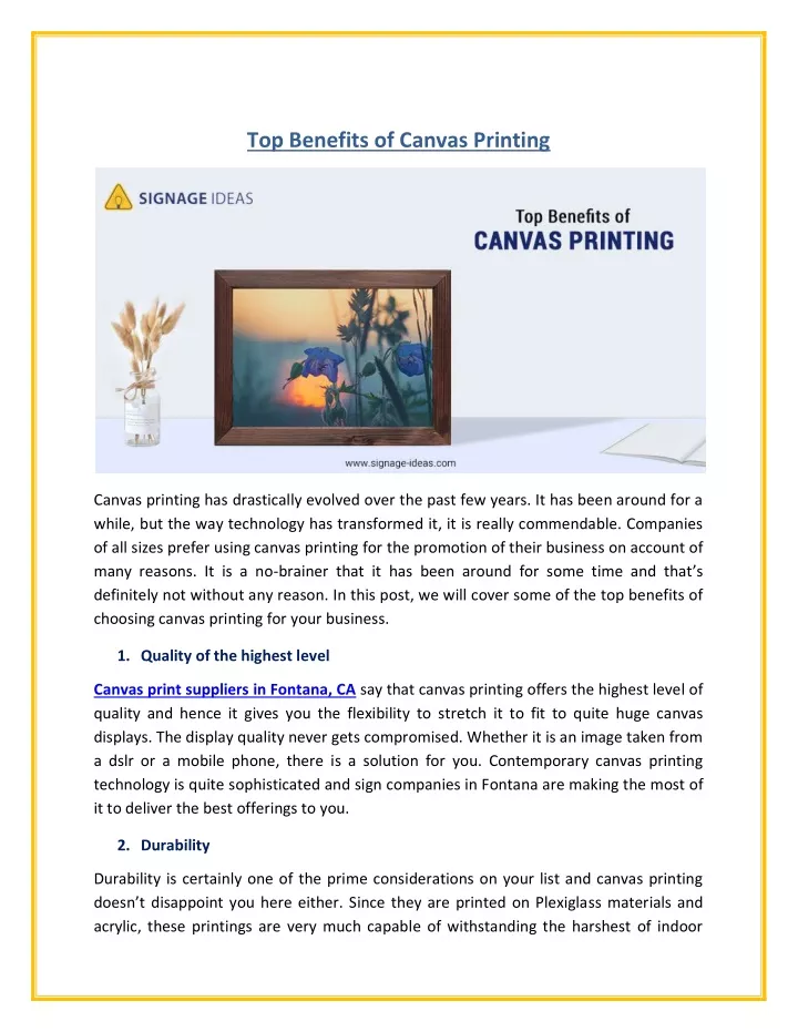 top benefits of canvas printing