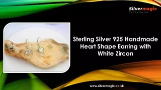 Sterling Silver 925 Handmade Heart Shape Earring with White Zircon