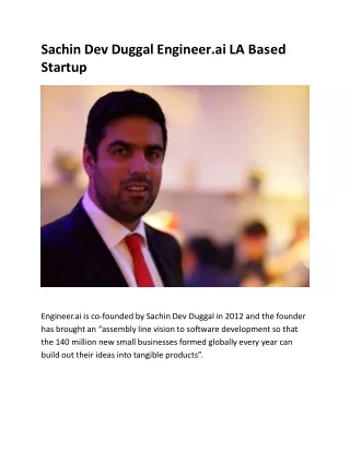 Sachin Dev Duggal Engineer.AI LA Based Startup