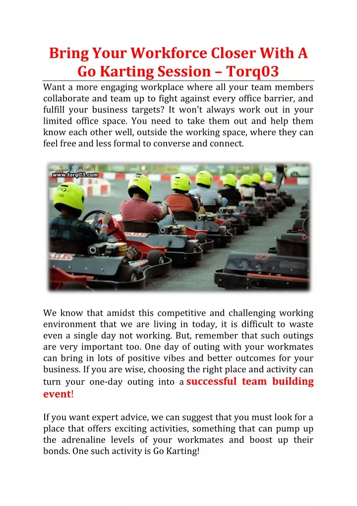 bring your workforce closer with a go karting