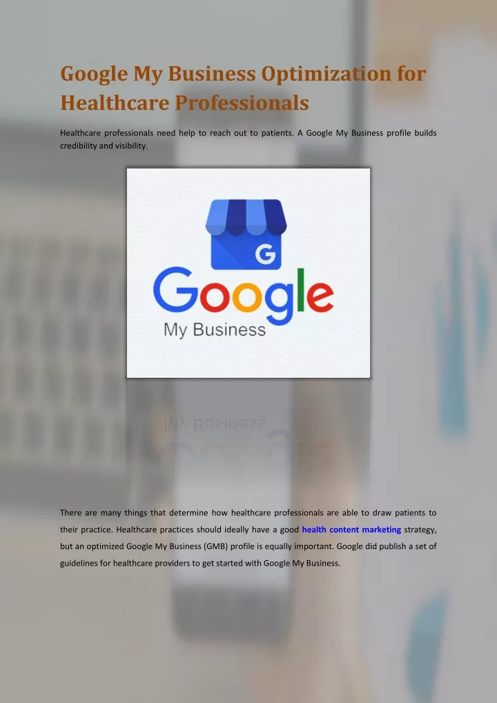 google my business optimization for healthcare