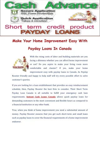 Make Your Home Improvement Easy With Payday Loans In Canada - Paydayrooster.com
