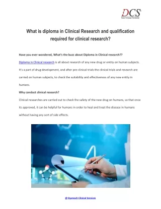 What is diploma in Clinical Research and qualification required for clinical research?