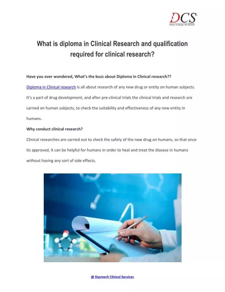 what is diploma in clinical research
