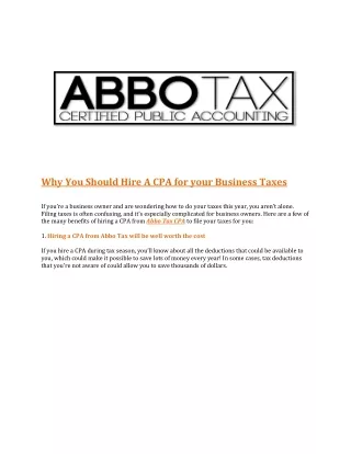 Why You Should Hire A CPA for your Business Taxes