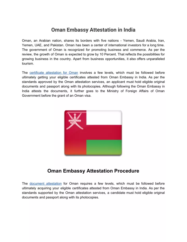 oman embassy attestation in india