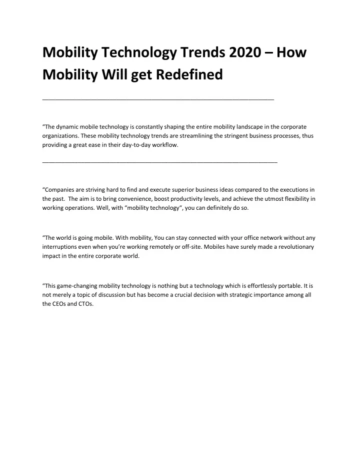 mobility technology trends 2020 how mobility will