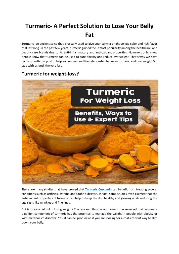 turmeric a perfect solution to lose your belly fat