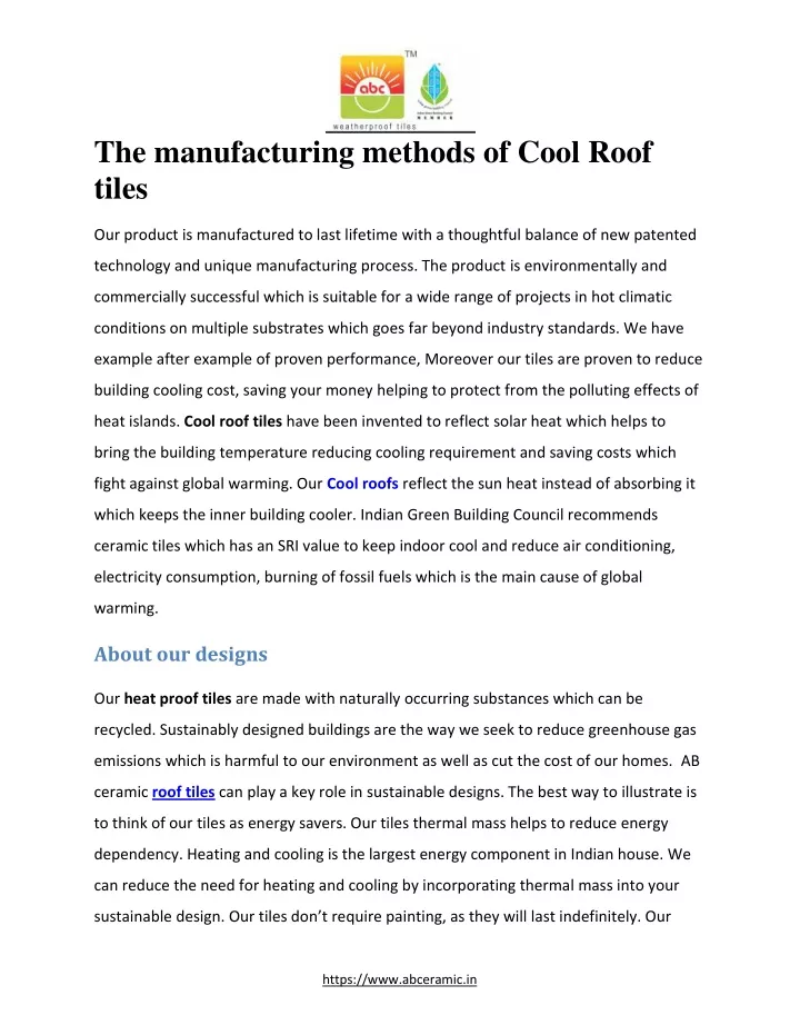 the manufacturing methods of cool roof tiles