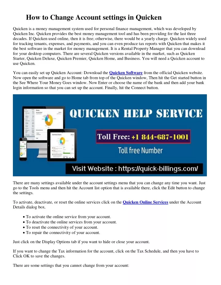 how to change account settings in quicken