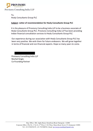 Healy Consultants review letter from Provisory Consulting LLP