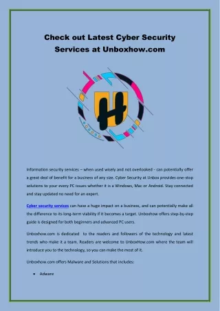 Check out Latest Cyber Security Services at Unboxhow