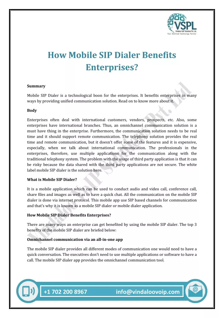 how mobile sip dialer benefits enterprises