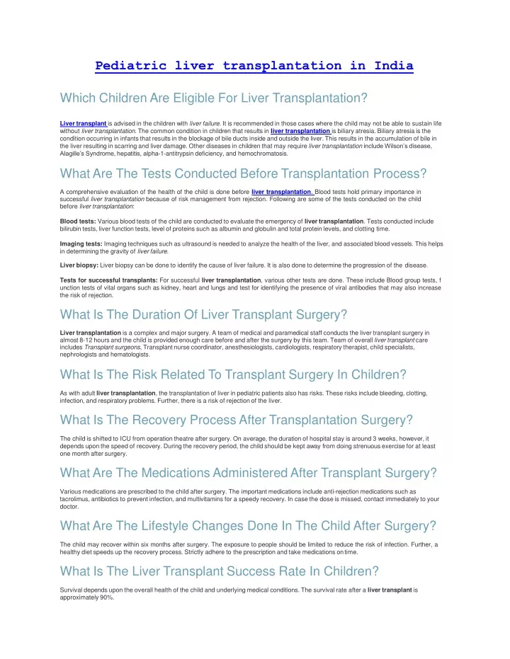 pediatric liver transplantation in india which