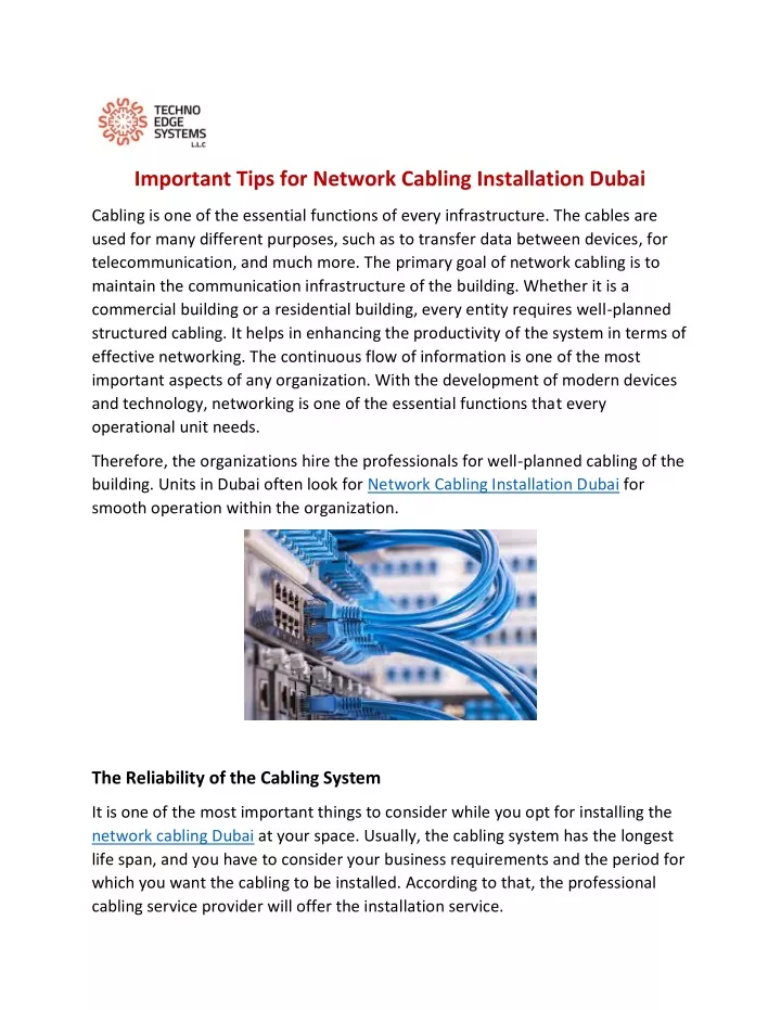 important tips for network cabling installation